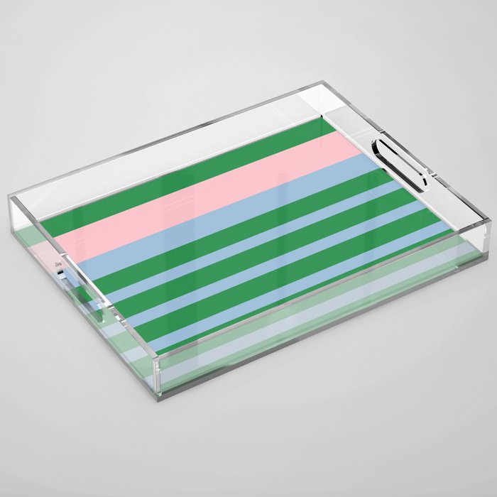 Mixed Stripe Pattern in Green, Pastel Pink, and Baby Blue Acrylic Tray Gallery Image 1
