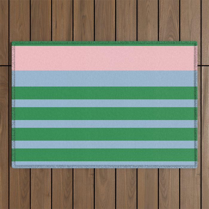 Mixed Stripe Pattern in Green, Pastel Pink, and Baby Blue Outdoor Rug Gallery Image 1