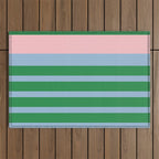 Mixed Stripe Pattern in Green, Pastel Pink, and Baby Blue Outdoor Rug Gallery Image 1