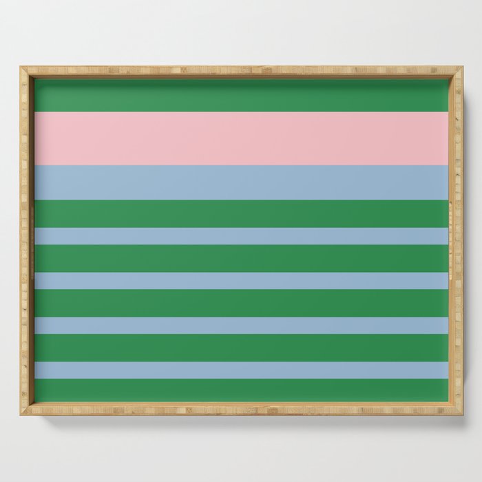 Mixed Stripe Pattern in Green, Pastel Pink, and Baby Blue Serving Tray Gallery Image 1