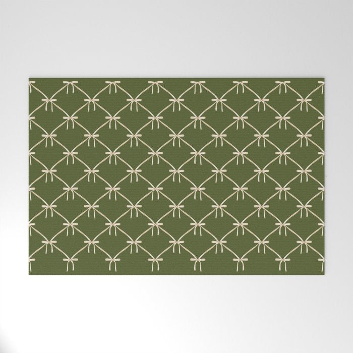 Bows & Ribbons Pattern XXII Dark Olive Green Welcome Mat Gallery Image 1