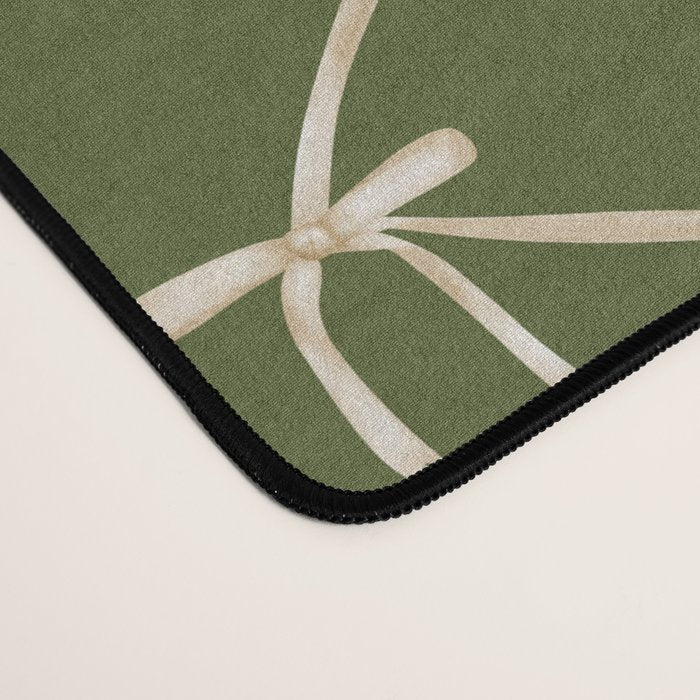 Bows & Ribbons Pattern XXII Dark Olive Green Desk Mat Gallery Image 4