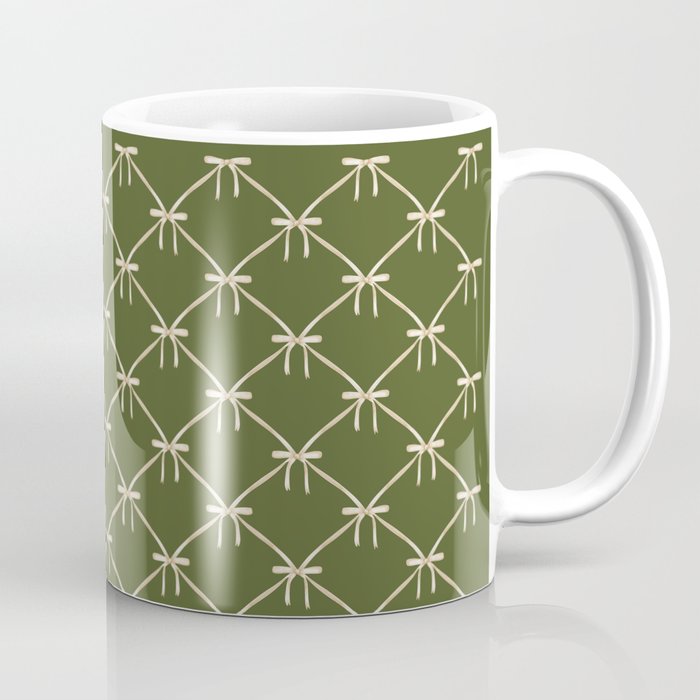 Bows & Ribbons Pattern XXII Dark Olive Green Coffee Mug Gallery Image 1