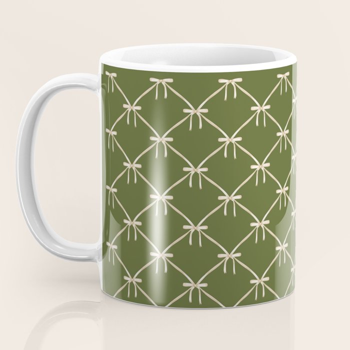 Bows & Ribbons Pattern XXII Dark Olive Green Coffee Mug Gallery Image 3