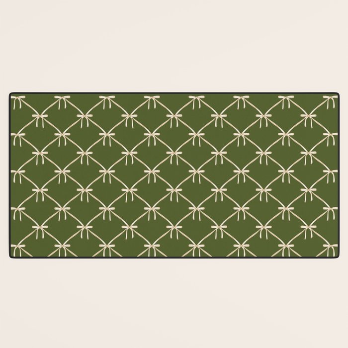 Bows & Ribbons Pattern XXII Dark Olive Green Desk Mat Gallery Image 3