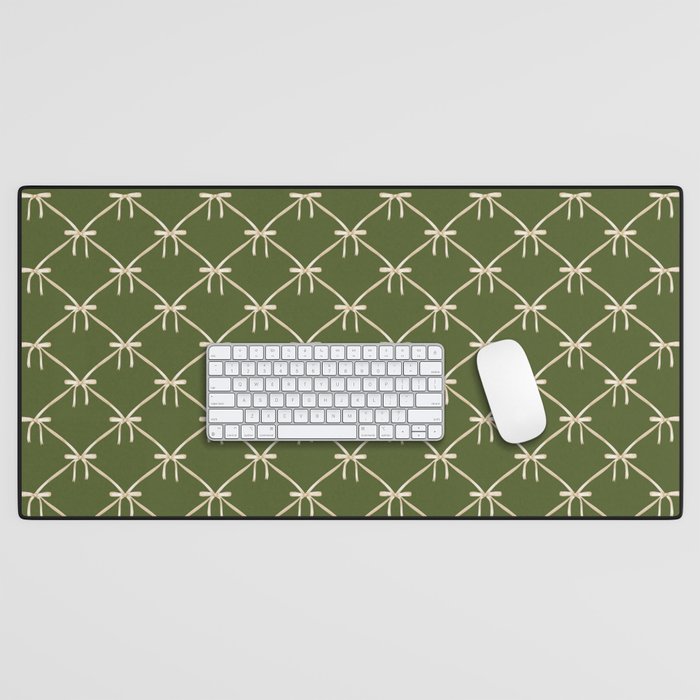 Bows & Ribbons Pattern XXII Dark Olive Green Desk Mat Gallery Image 1