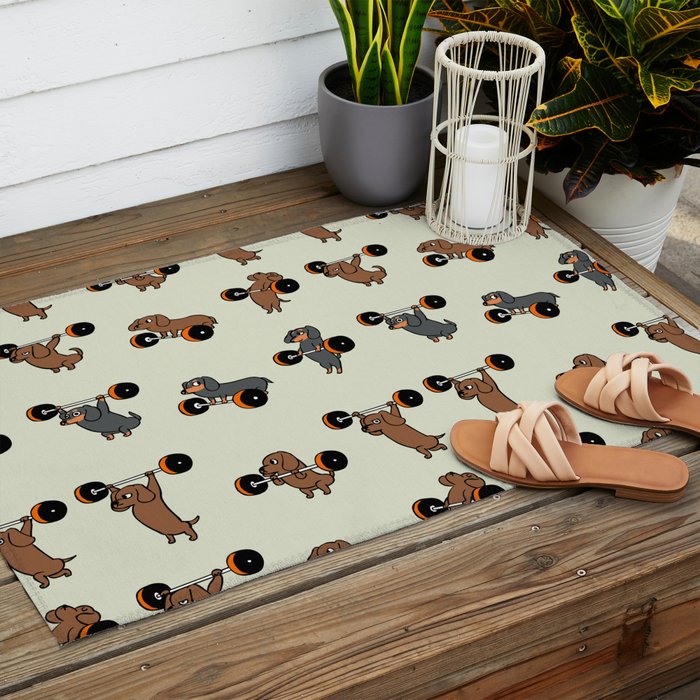 Olympic Lifting Dachshund Outdoor Rug Gallery Image 2