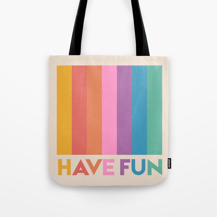 Vintage Rainbow Have Fun Text Tote Bag Gallery Image 1