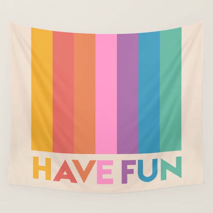 Vintage Rainbow Have Fun Text Wall Tapestry Gallery Image 1