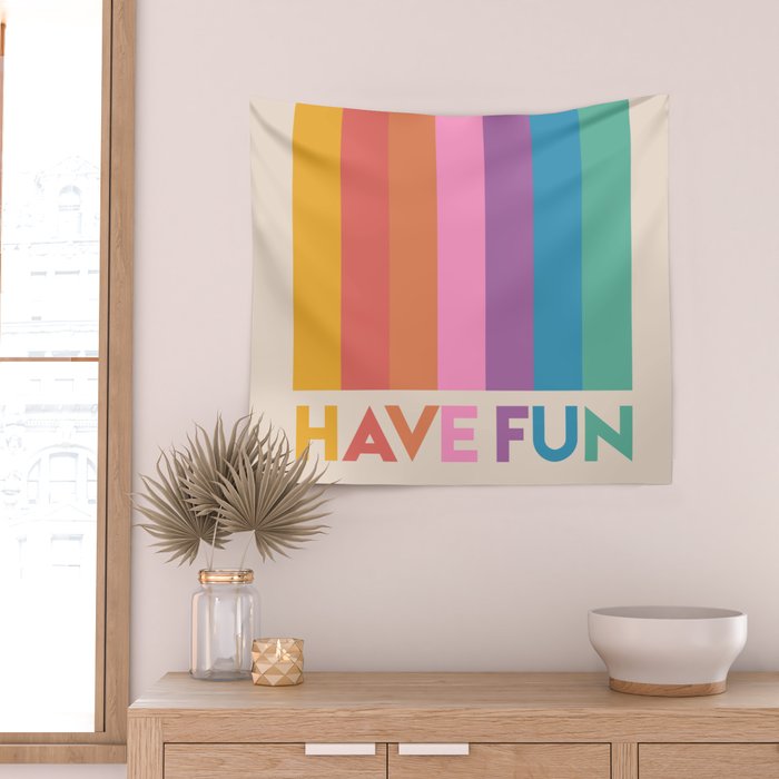 Vintage Rainbow Have Fun Text Wall Tapestry Gallery Image 2