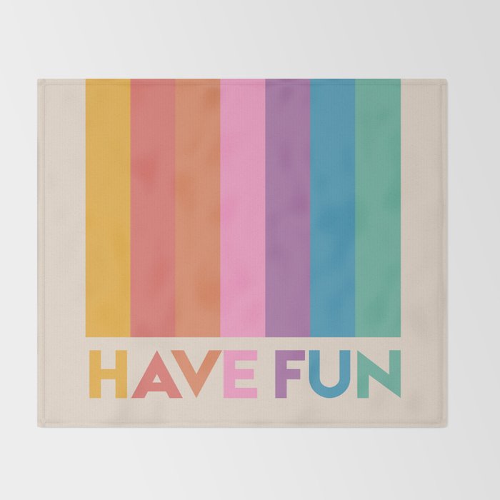 Vintage Rainbow Have Fun Text Throw Blanket Gallery Image 2