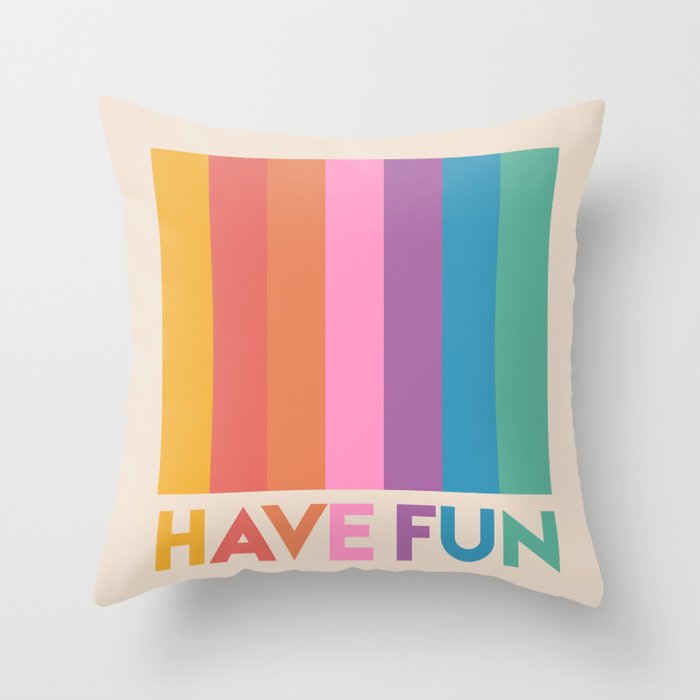 Vintage Rainbow Have Fun Text Throw Pillow Gallery Image 1