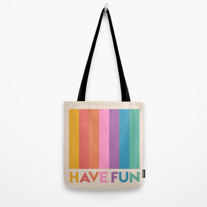 Vintage Rainbow Have Fun Text Tote Bag Gallery Image 2