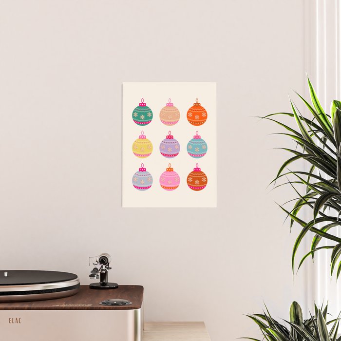 Retro Colorful Christmas Baubles Poster Gallery Image 2