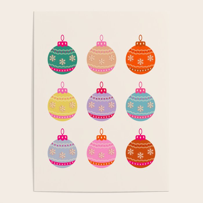 Retro Colorful Christmas Baubles Poster Gallery Image 4