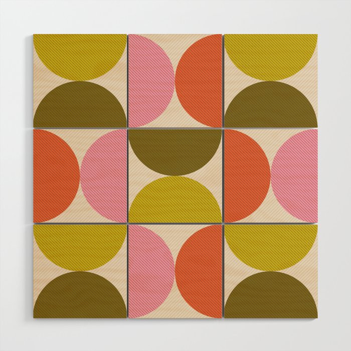 Mid Century Modern Shapes - Pink, Olive Green & Orange Wood Wall Art Gallery Image 1