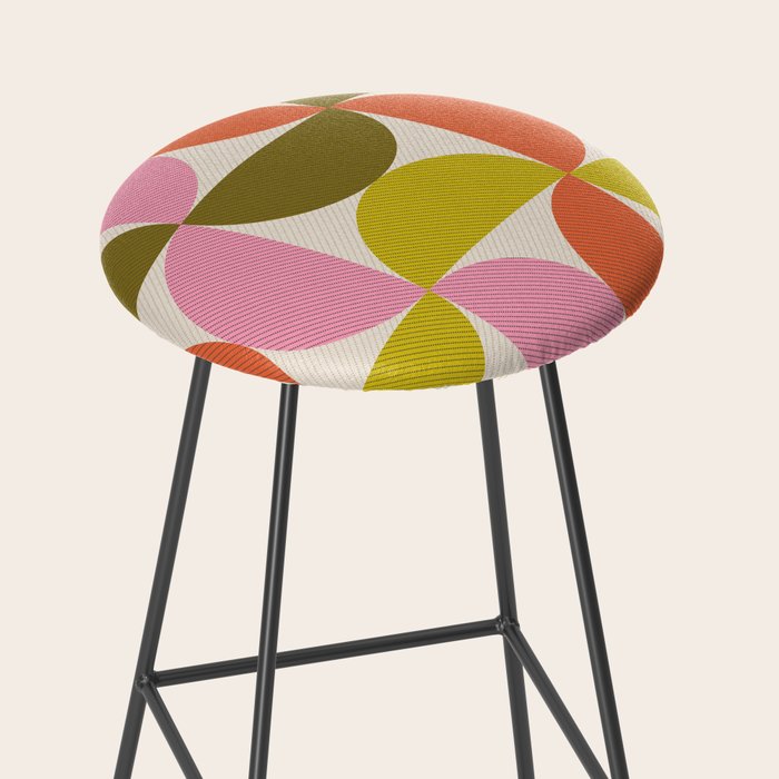 Mid Century Modern Shapes - Pink, Olive Green & Orange Stool Gallery Image 2