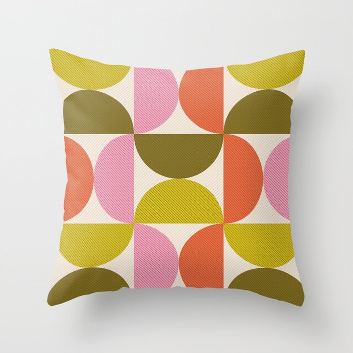 Mid Century Modern Shapes - Pink, Olive Green & Orange Throw Pillow Gallery Image 6