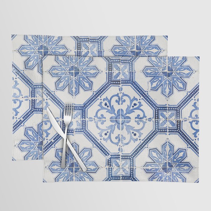 Blue Portugese Tile Pattern | Colorful Travel Photography in Portugal | Azulejos House Design Art Print Placemat Gallery Image 1