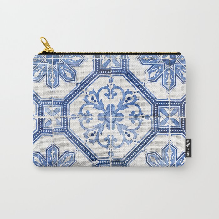 Blue Portugese Tile Pattern | Colorful Travel Photography in Portugal | Azulejos House Design Art Print Carry All Pouch Gallery Image 1