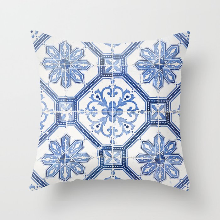 Blue Portugese Tile Pattern | Colorful Travel Photography in Portugal | Azulejos House Design Art Print Throw Pillow Gallery Image 1