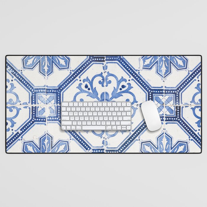 Blue Portugese Tile Pattern | Colorful Travel Photography in Portugal | Azulejos House Design Art Print Desk Mat Gallery Image 1