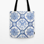 Blue Portugese Tile Pattern | Colorful Travel Photography in Portugal | Azulejos House Design Art Print Tote Bag Gallery Image 1