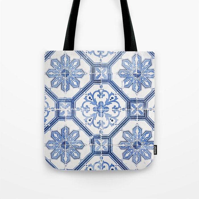 Blue Portugese Tile Pattern | Colorful Travel Photography in Portugal | Azulejos House Design Art Print Tote Bag Gallery Image 1