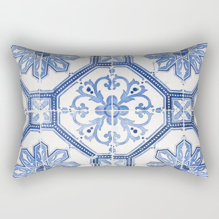 Blue Portugese Tile Pattern | Colorful Travel Photography in Portugal | Azulejos House Design Art Print Rectangular Pillow Gallery Image 2