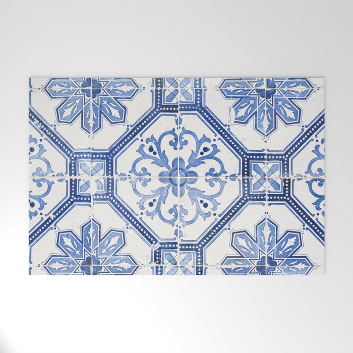 Blue Portugese Tile Pattern | Colorful Travel Photography in Portugal | Azulejos House Design Art Print Welcome Mat Gallery Image 1