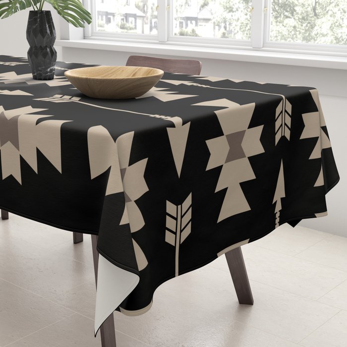 Southwestern Arrow Pattern 233 Black and Beige Tablecloth Gallery Image 3