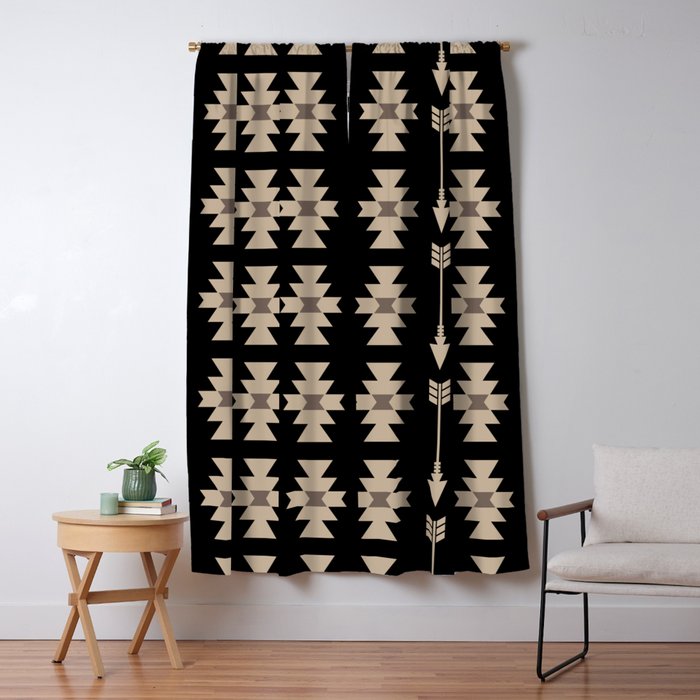 Southwestern Arrow Pattern 233 Black and Beige Window Curtain Gallery Image 1