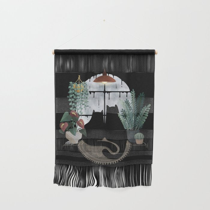 Rainy Day Cats on Black Wall Hanging Gallery Image 1