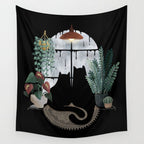 Rainy Day Cats on Black Wall Tapestry Gallery Image 4