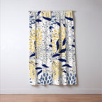 Floral Leaves and Blooms, Navy, Yellow, Gray Window Curtain Gallery Image 3