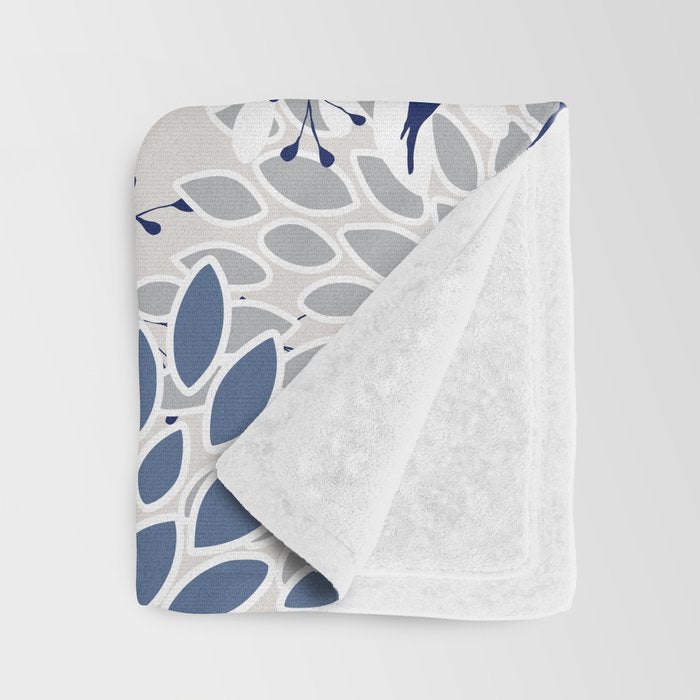 Floral Leaves and Blooms, Navy, Yellow, Gray Throw Blanket Gallery Image 3