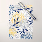Floral Leaves and Blooms, Navy, Yellow, Gray Wrapping Paper Gallery Image 1