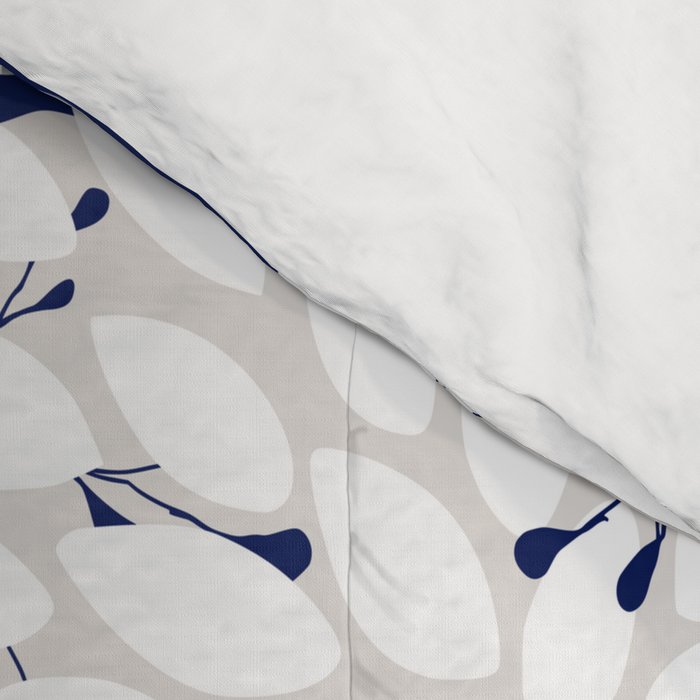 Floral Leaves and Blooms, Navy, Yellow, Gray Comforter Gallery Image 4