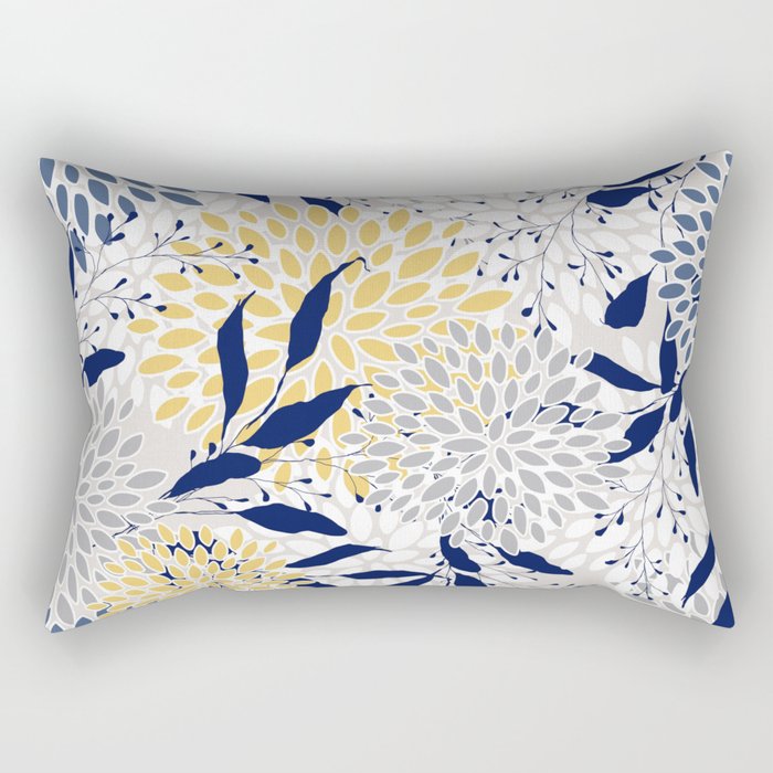 Floral Leaves and Blooms, Navy, Yellow, Gray Rectangular Pillow Gallery Image 1