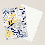 Floral Leaves and Blooms, Navy, Yellow, Gray Stationery Card Gallery Image 2