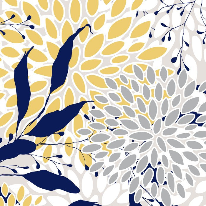 Floral Leaves and Blooms, Navy, Yellow, Gray Coffee Mug Gallery Image 2