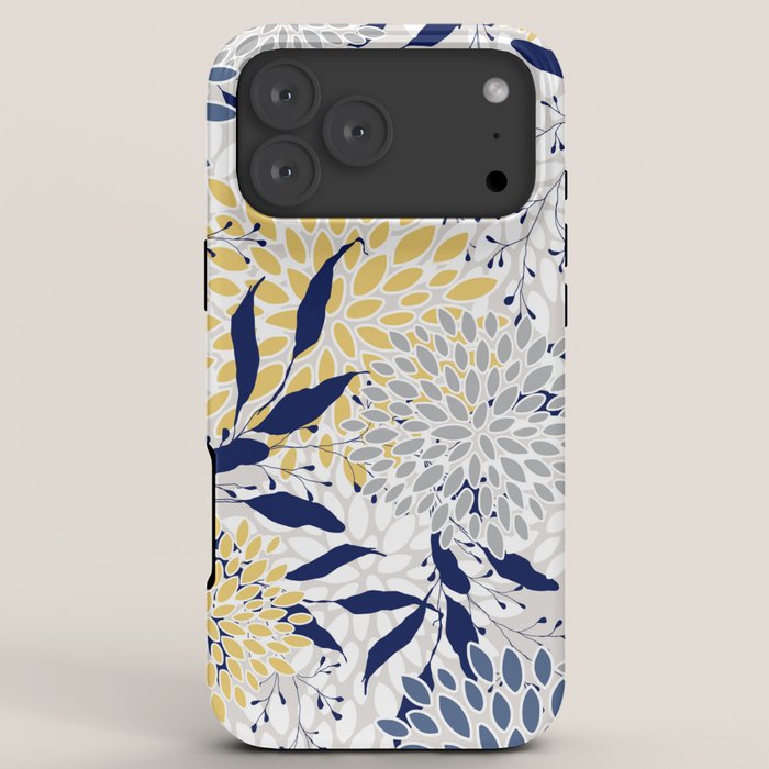 Floral Leaves and Blooms, Navy, Yellow, Gray iPhone Case Gallery Image 8
