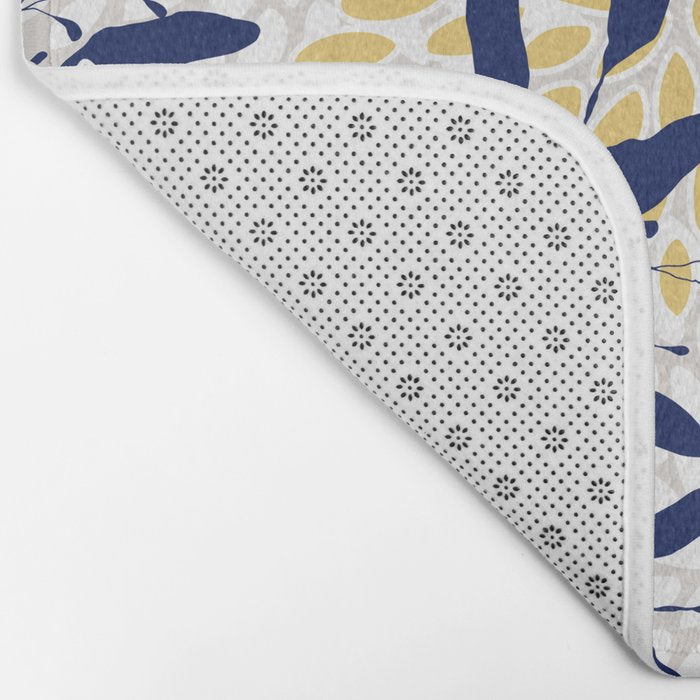 Floral Leaves and Blooms, Navy, Yellow, Gray Bath Mat Gallery Image 2