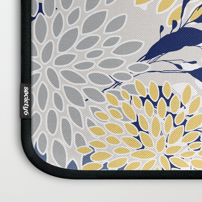 Floral Leaves and Blooms, Navy, Yellow, Gray Laptop Sleeve Gallery Image 3