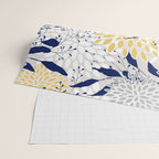 Floral Leaves and Blooms, Navy, Yellow, Gray Wrapping Paper Gallery Image 2