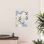 Floral Leaves and Blooms, Navy, Yellow, Gray Poster Gallery Image 2