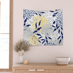 Floral Leaves and Blooms, Navy, Yellow, Gray Wall Tapestry Gallery Image 2
