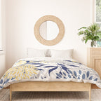 Floral Leaves and Blooms, Navy, Yellow, Gray Duvet Cover Gallery Image 3