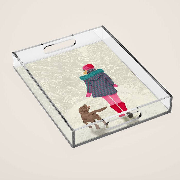 A Girl Her Dog and the Snow Acrylic Tray Gallery Image 1