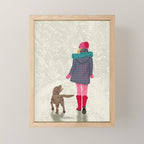 A Girl Her Dog and the Snow Mini Art Print Gallery Image 1